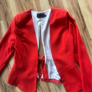 Line & Dot Red Blazer with Open Back and Tie Closure